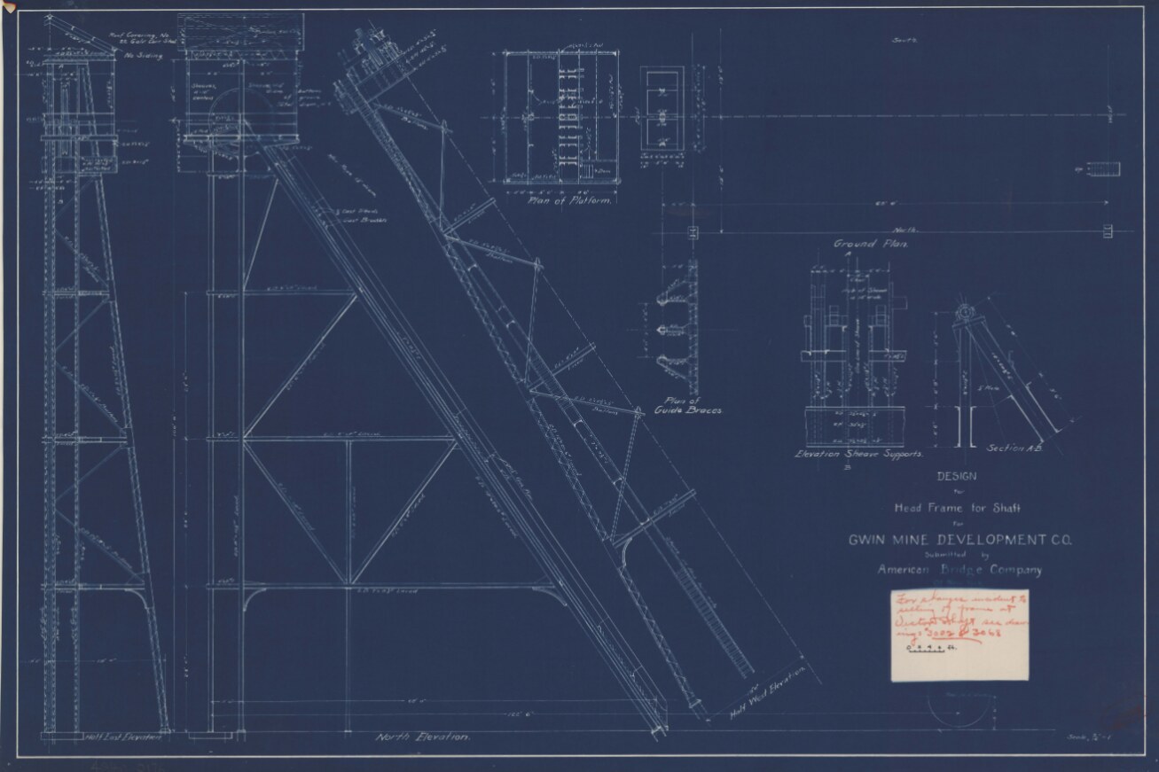 Gwin Mine: American Bridge Company blueprint for the steel headframe